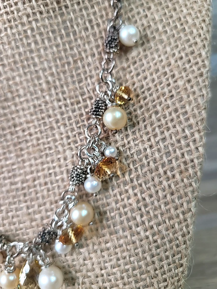 ¡Collar de cadena con cuentas Michael Dawkins de plata de ley, perlas y citrino de 18'! 181 Foto 3 de 4