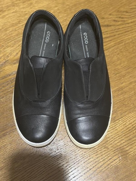 Women Ecco Loafers Black Leather 38.5