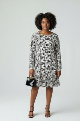 long sleeve heart print dress T Tahari Women's Long Sleeve Heart Print Tiered Midi Dress, XS