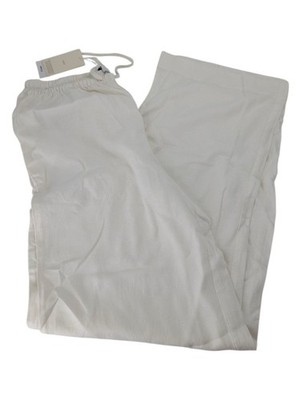 MNG Womens White Linen Relaxed Fit Elastic Waistband Pants Size Small