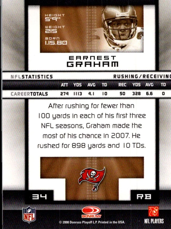 2008 Donruss Elite Earnest Graham Tampa Bay Buccaneers #94 - Image 2 of 2