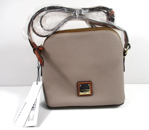 -NWT Dooney & Bourke Pebble Leather Domed Crossbody Bag Taupe 7.5"x7.5"x4.5"