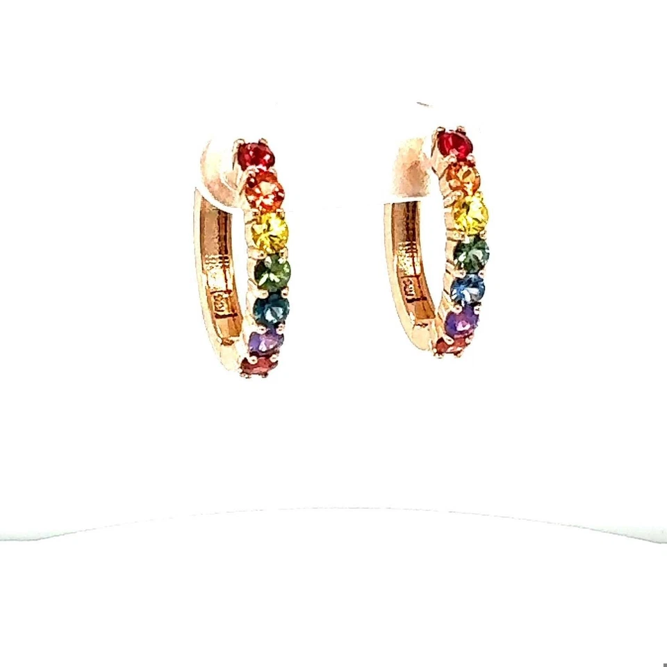 1.99 Carat Rainbow Sapphire Rose Gold Hoop Earrings - Image 2 of 4