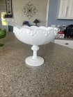 Vintage MCM Indiana White Milk Glass Tear Drop Pedestal Compote Candy Fruit Bowl