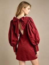 NWOT Farm Rio Cotton Long Sleeve Bow Tie Open Back Mini Dress Red Sz S