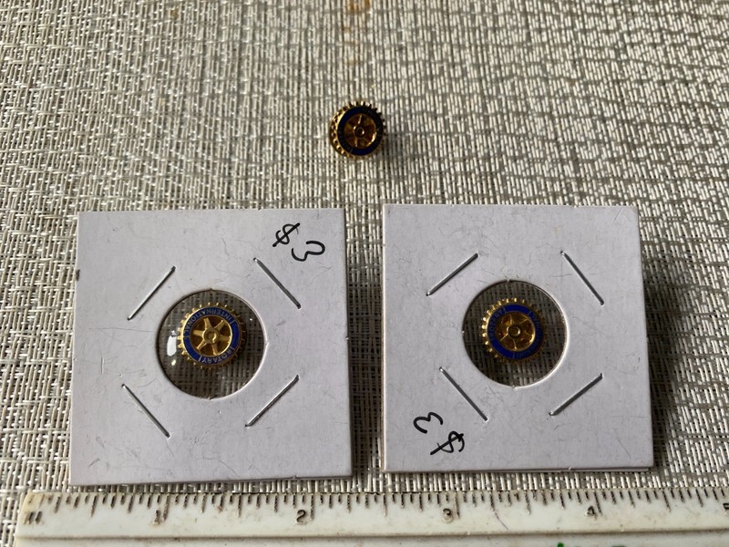 3 Vintage Gold Tone w/Enamel "Rotary International" Gear Shaped Lapel Pin