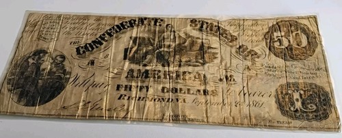 $50 1861 Richmond Virginia Confederate Currency Bank Note Bill T14 RARE Issue