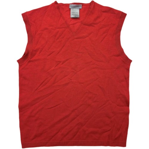 Nicole Farhi Men Sz Large Red V Neck Sleeveless Sweater Vest Wool Blend