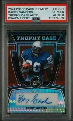 Barry Sanders Press Pass Premium Autograph PSA Ex-mt 6 POP 1 Detroit Lions Leaf