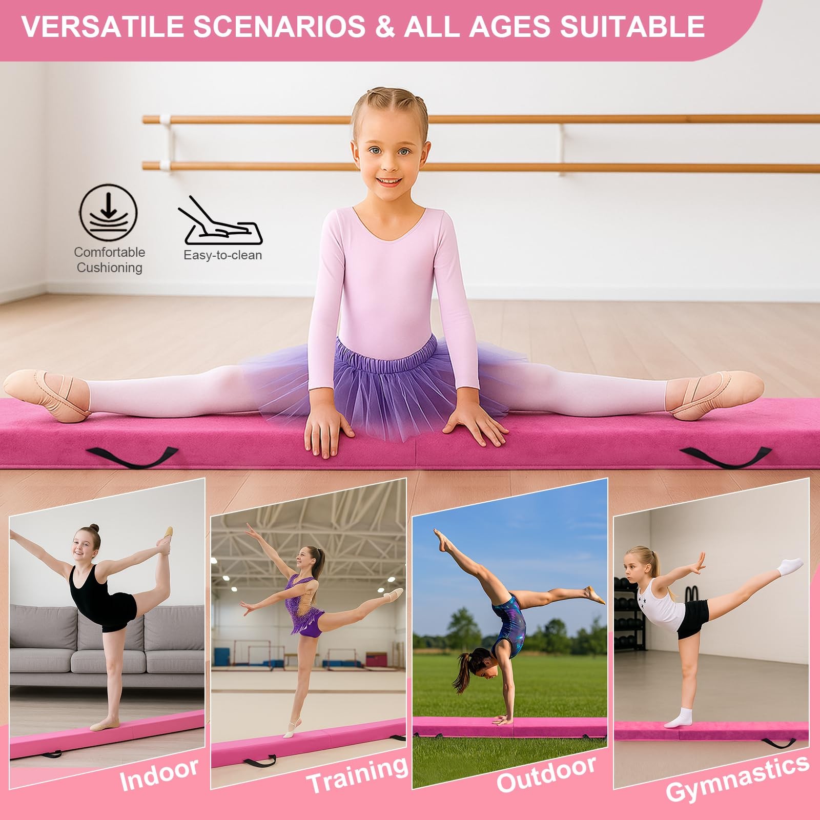 AWSUM Foldable Balance Beam for , 6ft Anti-Slip Gymnastics Equipment, Suede C... thumbnail 4