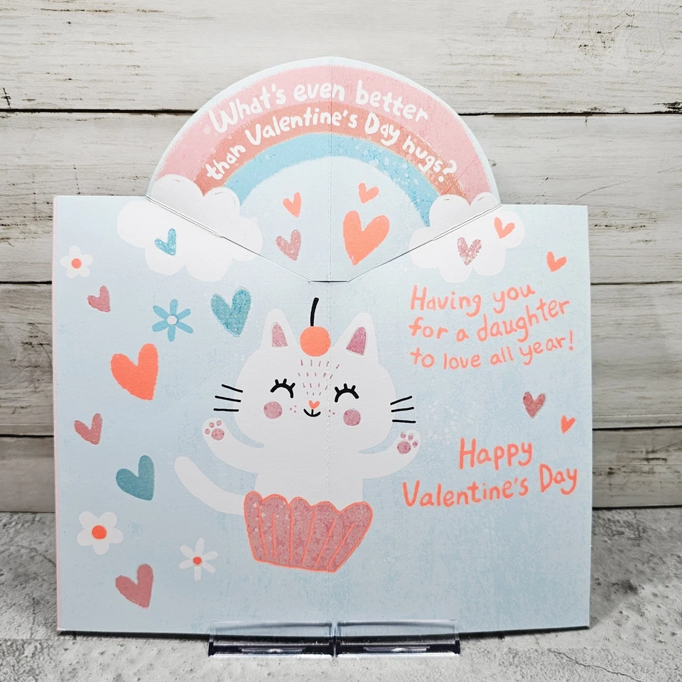 Tarjeta emergente American Greetings 6x8 día de San Valentín para hija naranja azul gato Foto 4 de 4