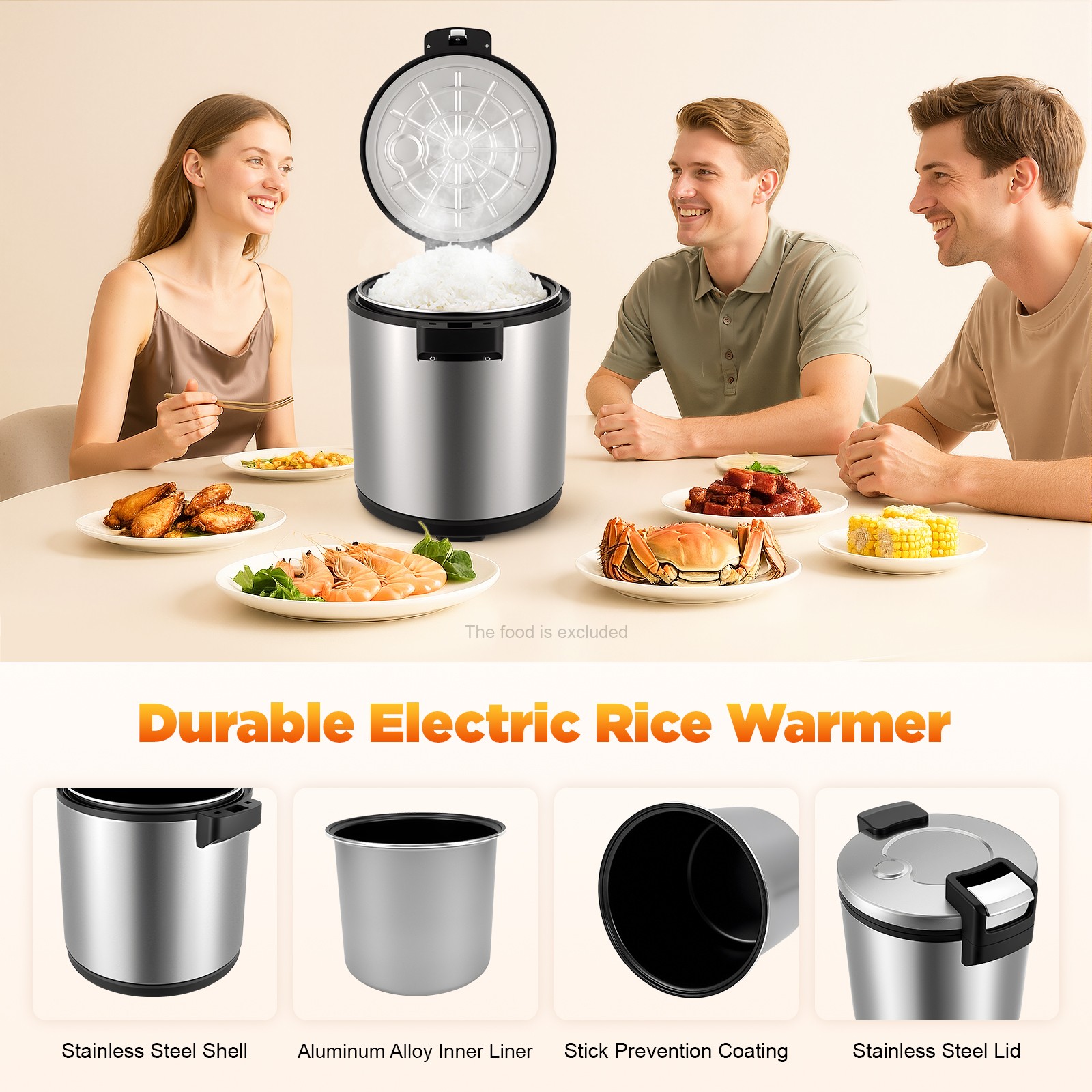 Electric Rice Warmer Commercial Rice Warmer 23lL Portable Rice & Food Warmer