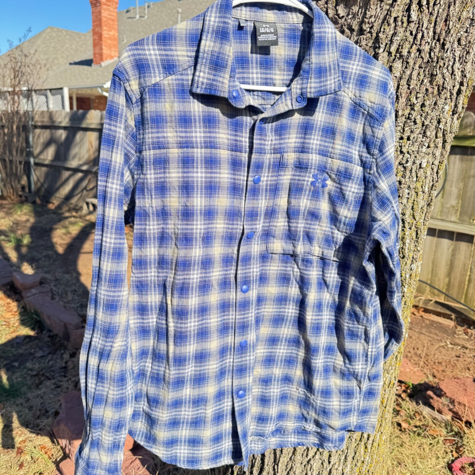 Under Armour Plaid Flannel Button Down Long Sleeve Shirt Men's LG