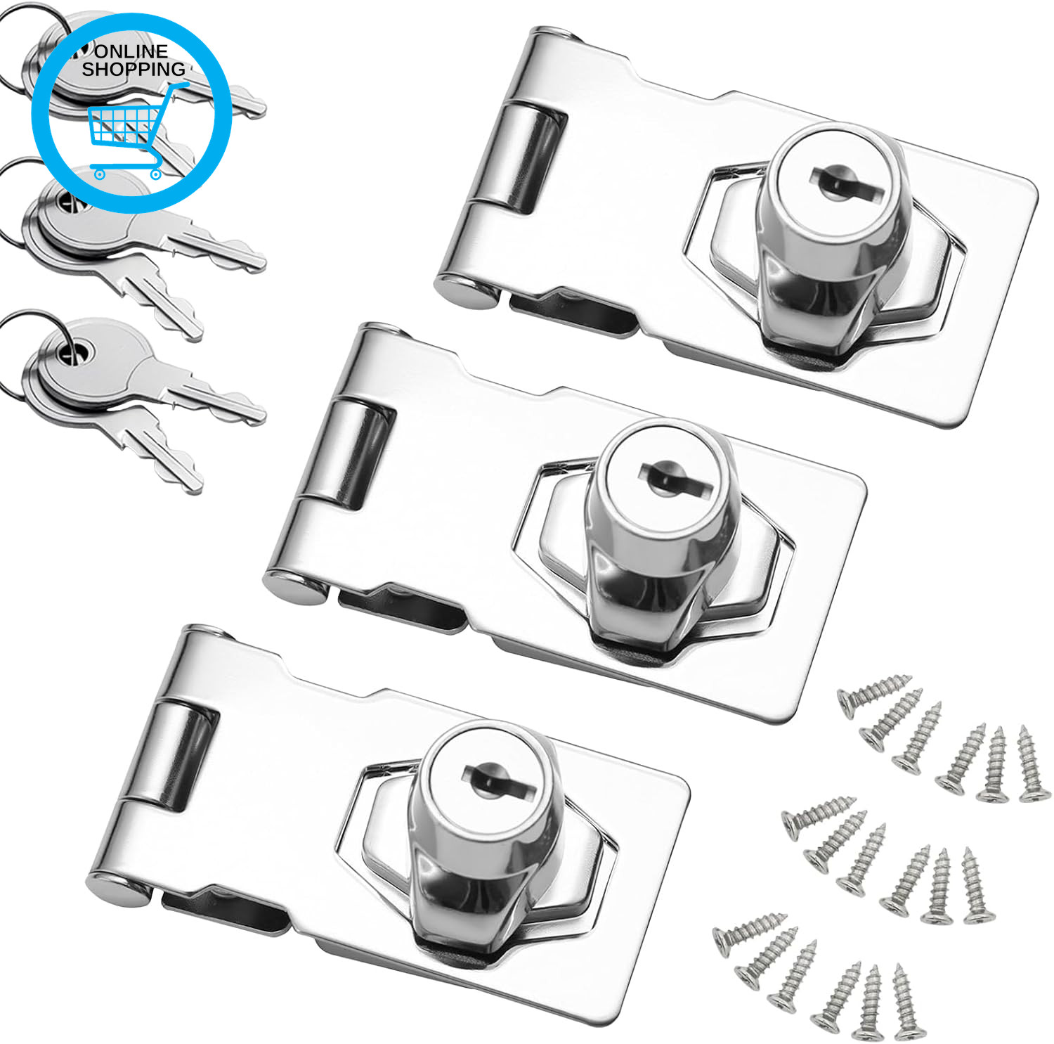 3Pcs Keyed Hasp Lock, Heavy Duty Twist Knob Keyed Lock Hasp 2.5Inch Latch Buckle