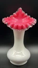 Vintage FENTON Peach Crest TULIP (Jack in the Pulpit) White Milk Glass Vase