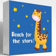 Inspirational Wooden Signs for Kids,Reach for the Stars Wood Box Sign Desk De...