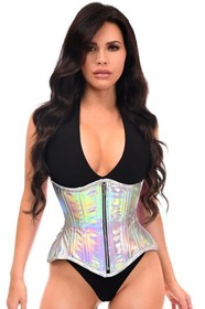 Daisy Top Drawer Silver Holo Double Steel Boned Underbust Waist Cincher Corset