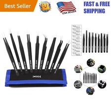 High-Quality Anti-Static Stainless Steel Tweezers Set - 9 PCS for Fine Work