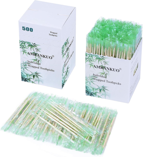 Individually Wrapped Bamboo round Toothpicks, 2.5" Long, Double-Points, Natural