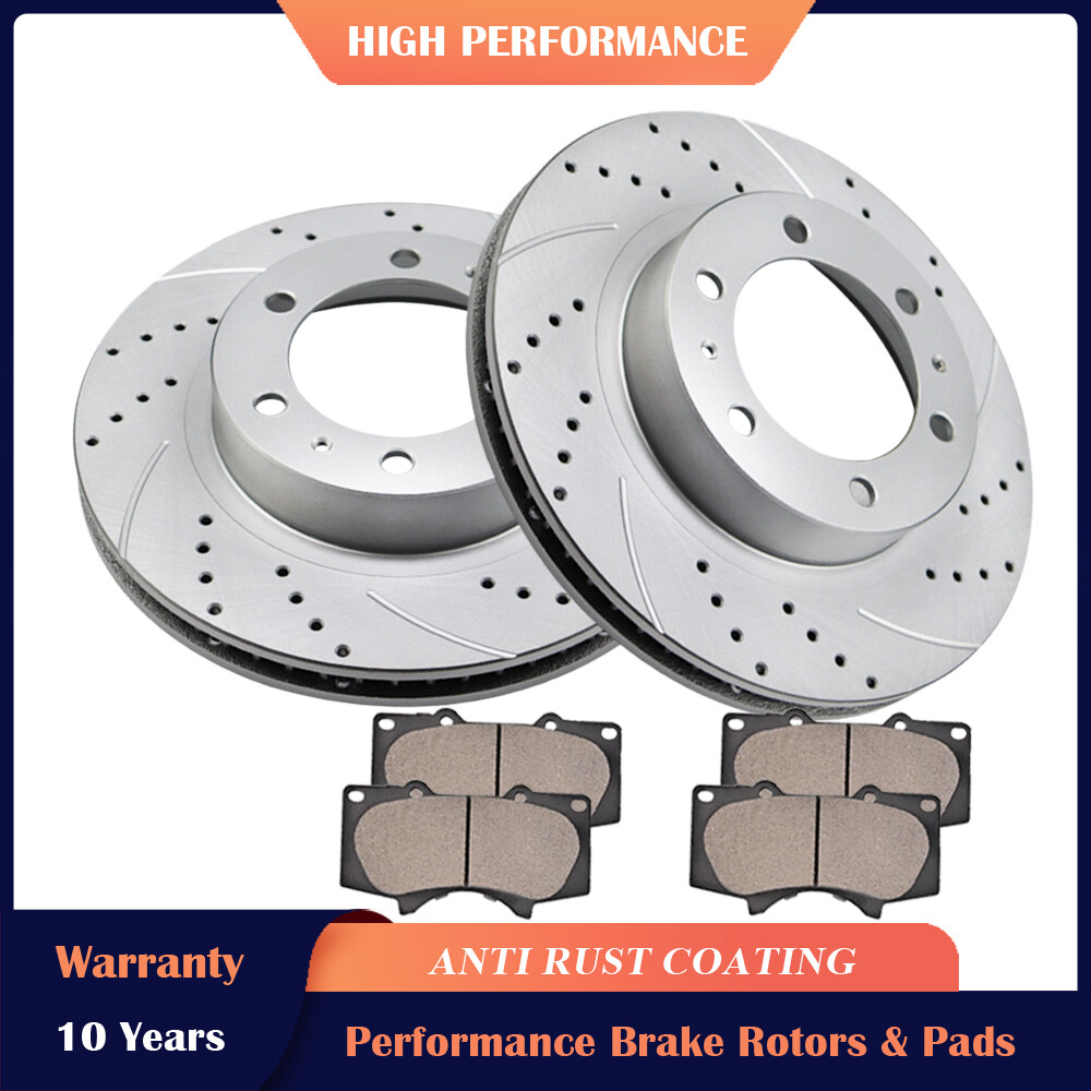 6 Lug Front Drilled Rotors and Ceramic Brake Pads for Tacoma 4Runner FJ ...