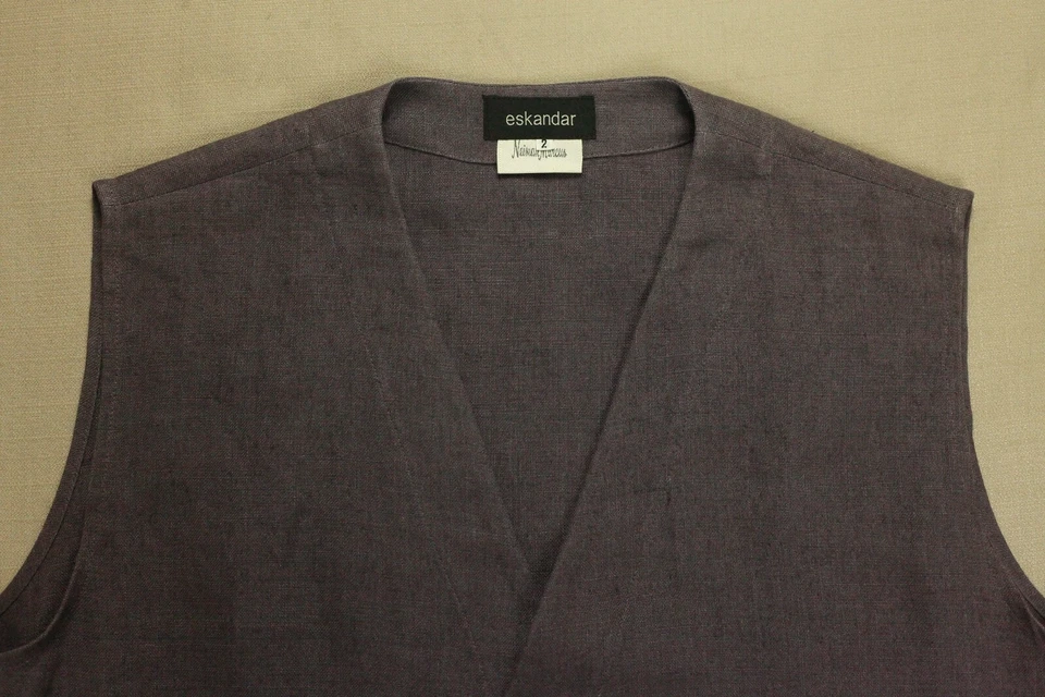 Eskandar England Womens 2 Oversized Linen Lavender Purple Vest Top 4 Buttons EUC - Image 4 of 4