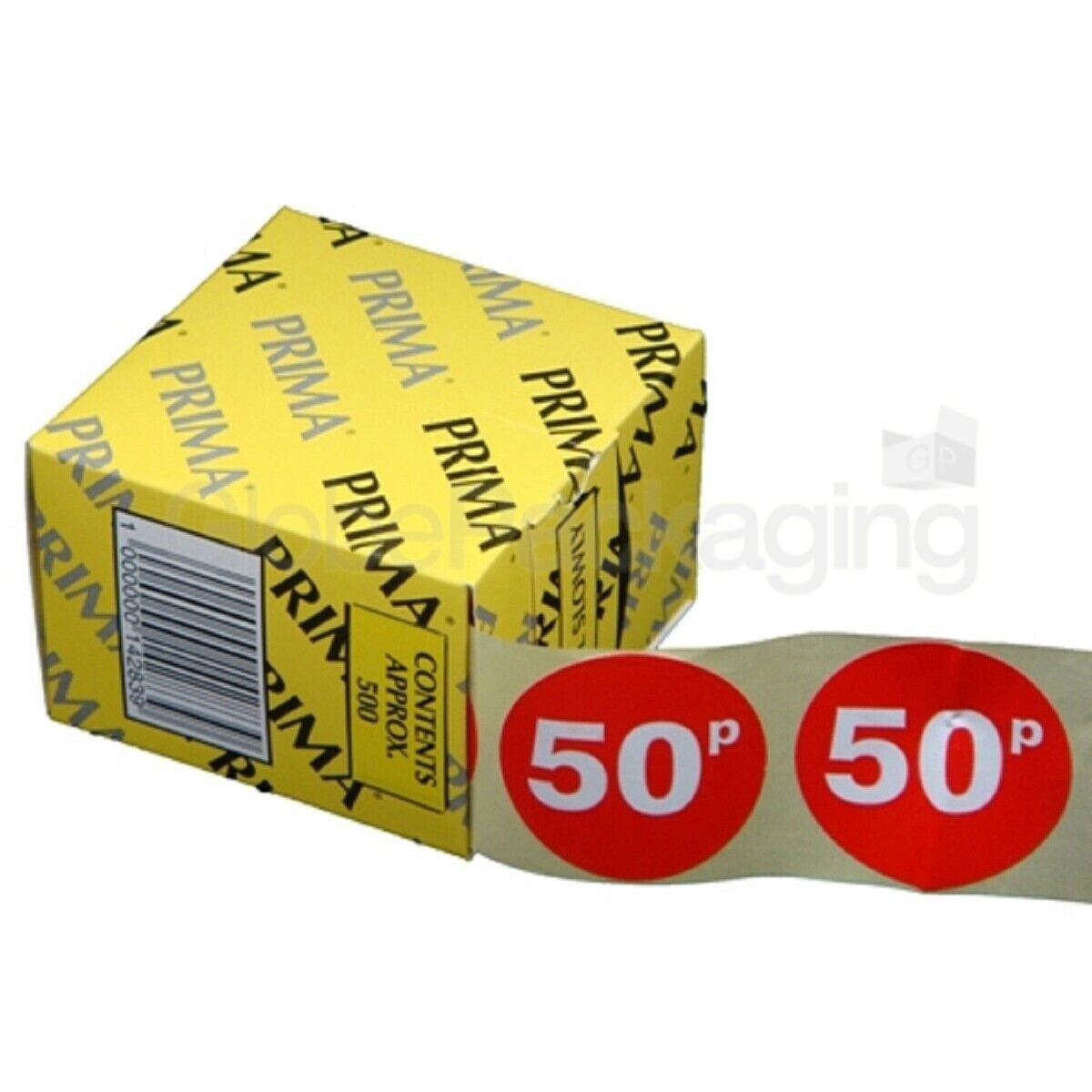 Box of 500 "" 50p "" Red Price Labels Self Adhesive Stickers QUALITY 45mm PRIMA