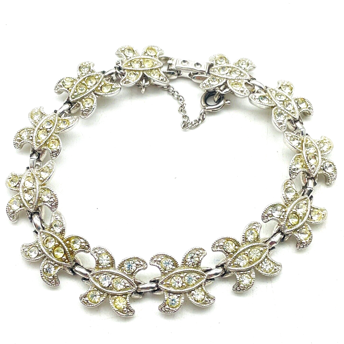 BOGOFF Vintage Rhinestone Bracelet Silver Tone Safety Chain BOGOFF Vintage Rhinestone Bracelet Silver Tone Safety Chain