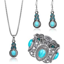 3 Pieces Bohemian Turquoise Set Women Western Jewelry Turquoise Elegant Style