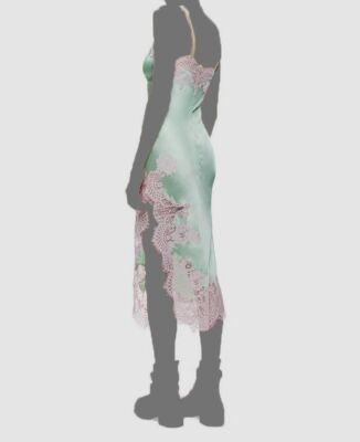 $595 Alice + Olivia Women's Green Lace-Trim Asymmetric Midi