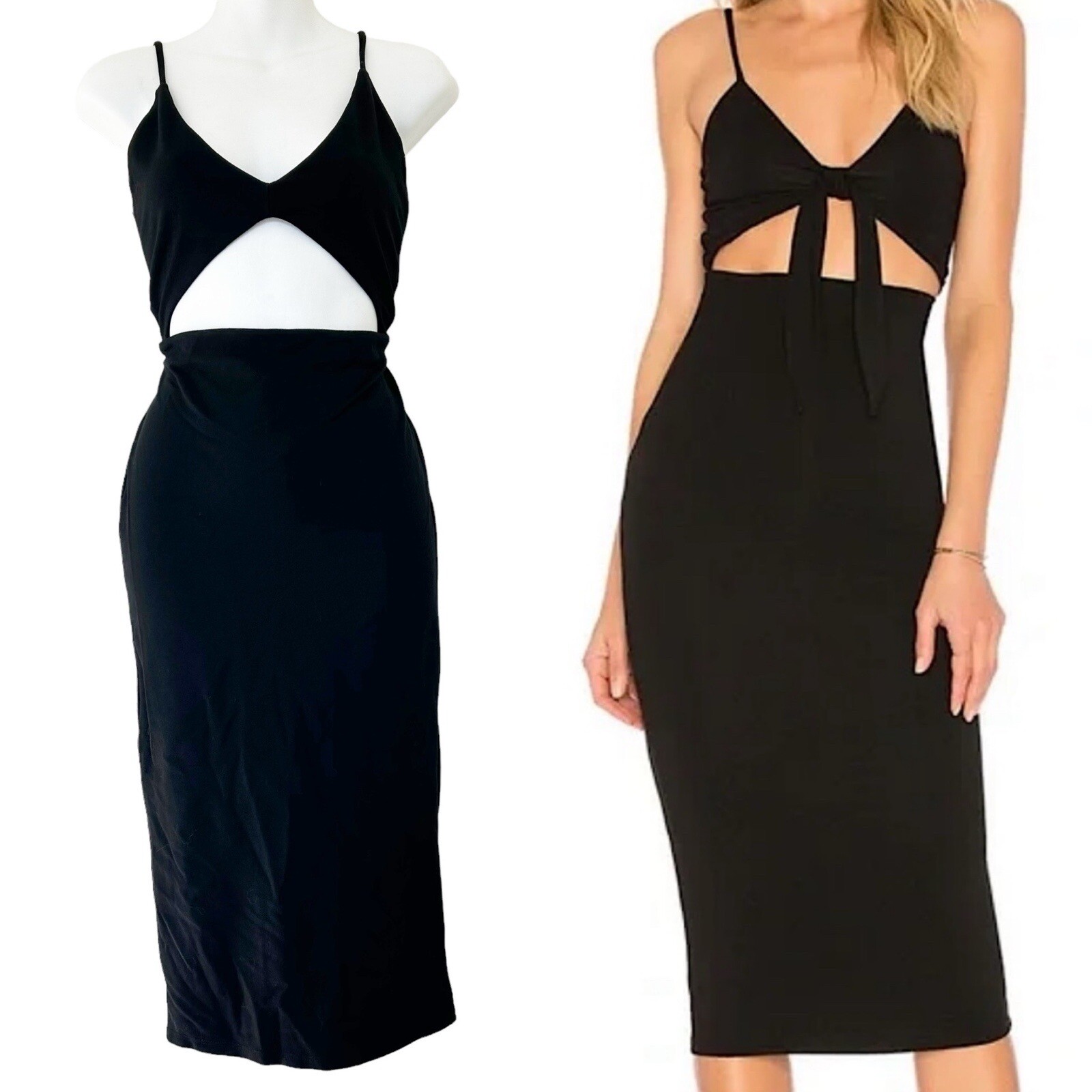 NWT Lovers + Friends Black Sleeveless Cutout Bodycon Midi Dress Stretch Size Small