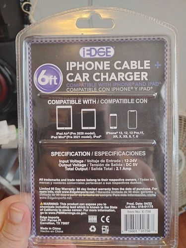 iEdge 6FT iPhone Cable And Car Charger - Picture 2 of 2