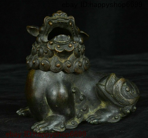 Rare China Bronze Copper Auspicious Guard Foo Fu Dog Lion Incense Burner Censer - Picture 1 of 12