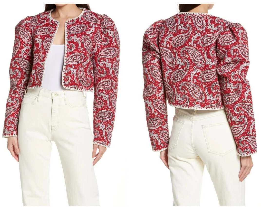 SEA New York Theodora Paisley Quilted Cropped Cotton Red Jacket Size M NWT $495
