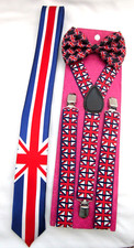United Kingdom British Flag Bow tie,Necktie and UK Flag Y-Back Suspenders-New V3
