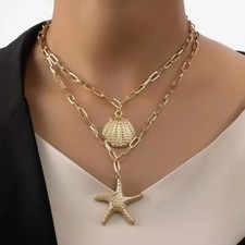 Beachy Vacation Starfish Shell Turtle Coastal Necklace Pendant Charm