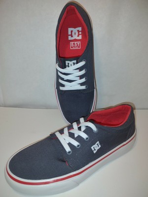 DC Youth Size 5.5 Trace Tx Gray White Red Canvas Shoes NWOB EC