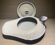 Bed Pan Enamelware Grey With Lid Blue Trim Vintage Bed Pan