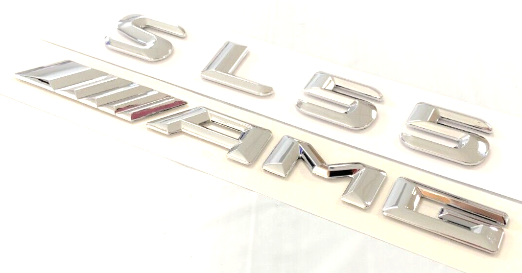 CHROME SL55 + AMG FOR MERCEDES REAR TRUNK EMBLEM BADGE NAMEPLATE DECAL LETTER