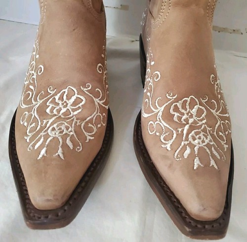 Fancy Handmade Roper Leather Tall Snip Toe Cowboy Boots Womens 5 Brown - Picture 2 of 17