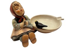 Hummel Vintage Ashtray, 1972-1979 TMK5 Unique Hummel Pottery Young Girl and Bird