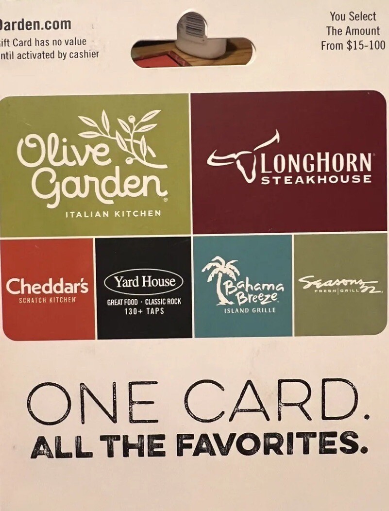 50 Darden Restaurants Gift Card Olive Garden Longhorn Steakhouse Brand