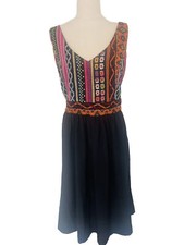 City Chic V Neck Thread Work Shirred Bodice Sleeveless Fit N Flare Dress Size S