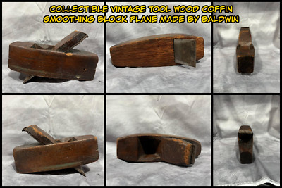 Collectible Vintage Tool Wood Coffin Smoothing Block Plane made by Baldwin
