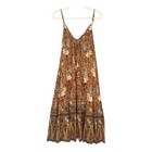 Spell & The Gypsy Bianca Dress Sz S Floral Midi Bohemian Brown Rust Gold V-Neck