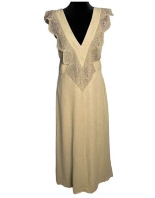 NEW Massimo Dutti Tan Linen, Crochet Tank Dress Midi/Maxi Deep V Neck Size XS | eBay NEW Massimo Dutti Tan Linen, Crochet Tank Dress Midi/Maxi Deep V Neck Size XS | eBay