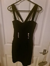 Black Cross back pinafore button sexy LBD little black dress zip button Dress