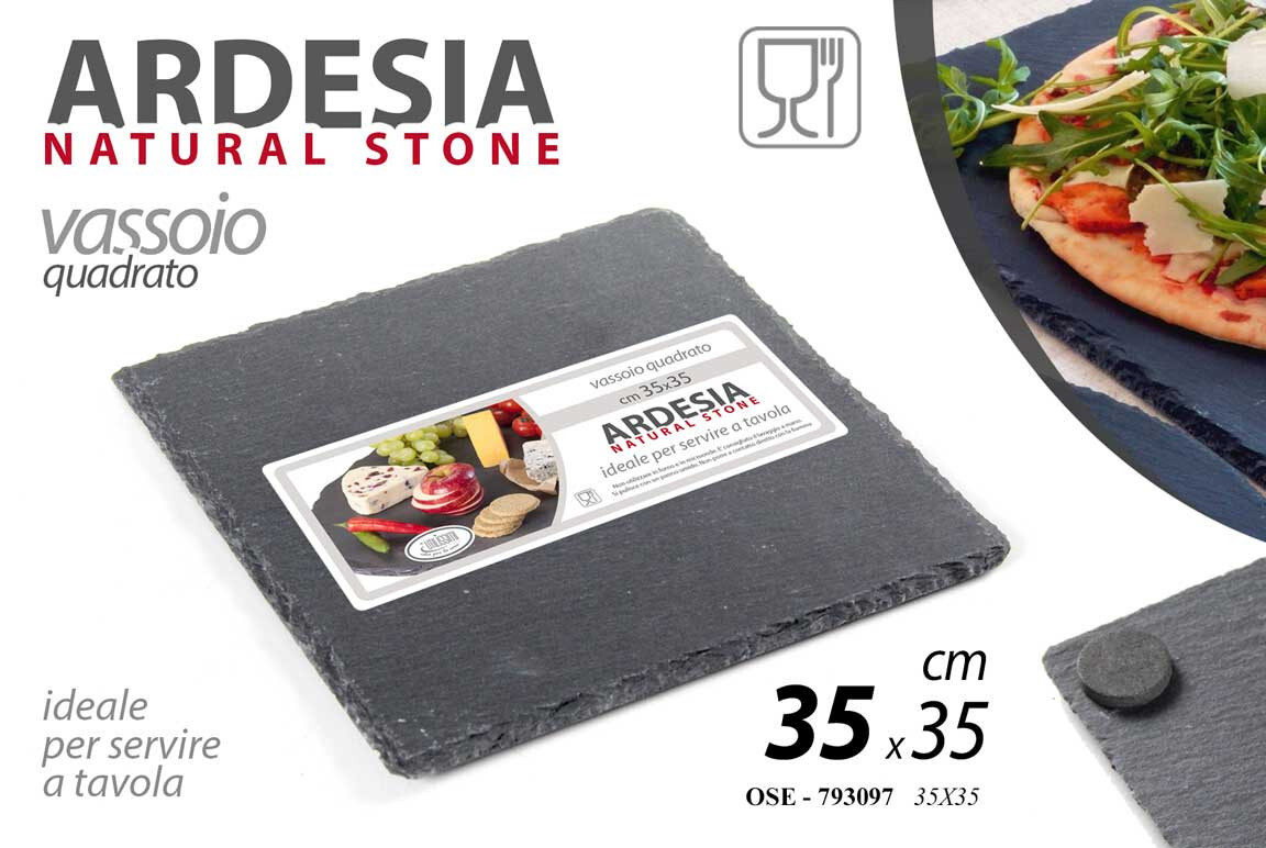 VASSOIO QUADRATO TAVOLA ARDESIA NATURAL STONE EFFETTO PIETRA 35*35 CM OSE-793097