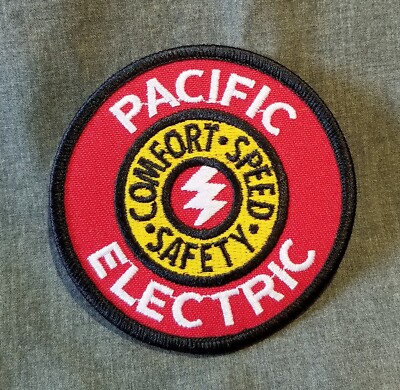 LMH Patch PACIFIC ELECTRIC Trolley Mass Transit RED CARS Comfort Speed Safety 3''