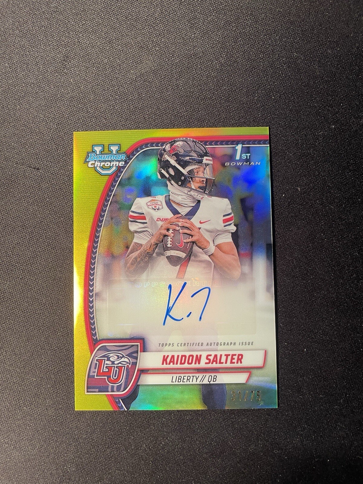 2024 Bowman Chrome University Kaidon Salter QB Liberty Univ Yellow Auto /75 SSP