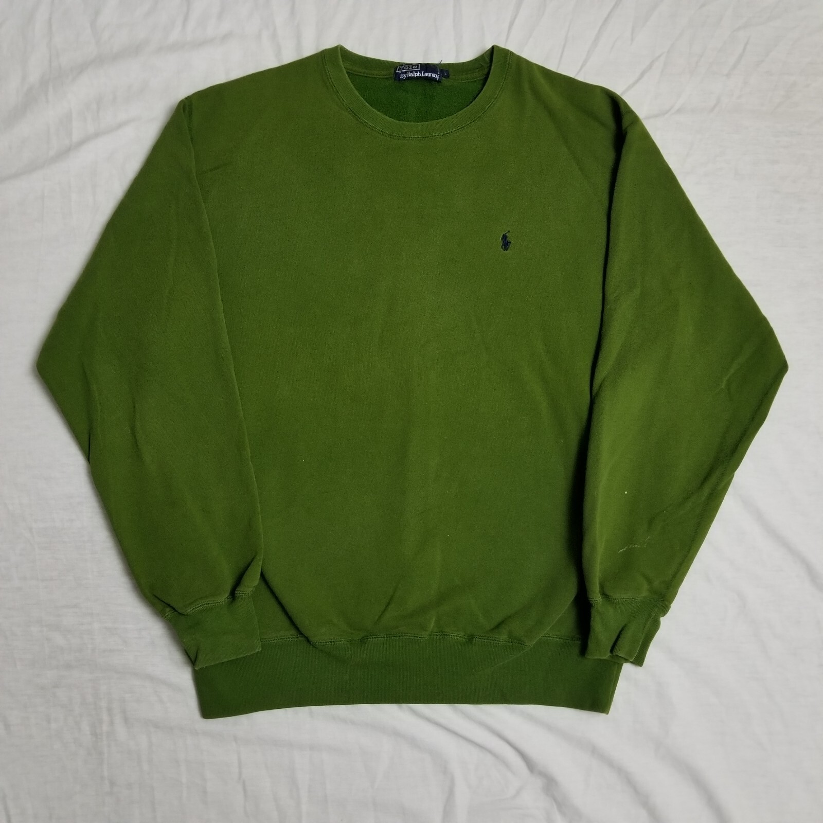 Felpa Vintage Anni '90 Polo Ralph Lauren Crewneck Logo Pony Verde Lime Grande